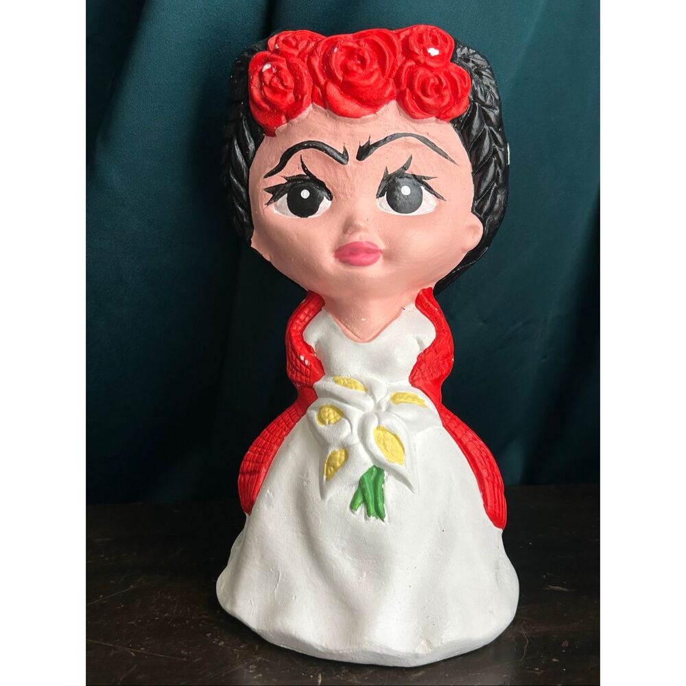 Frida Kahlo Chalkware Ceramic or Plaster Smash Bank Hand-painted Mexican Folk Ar